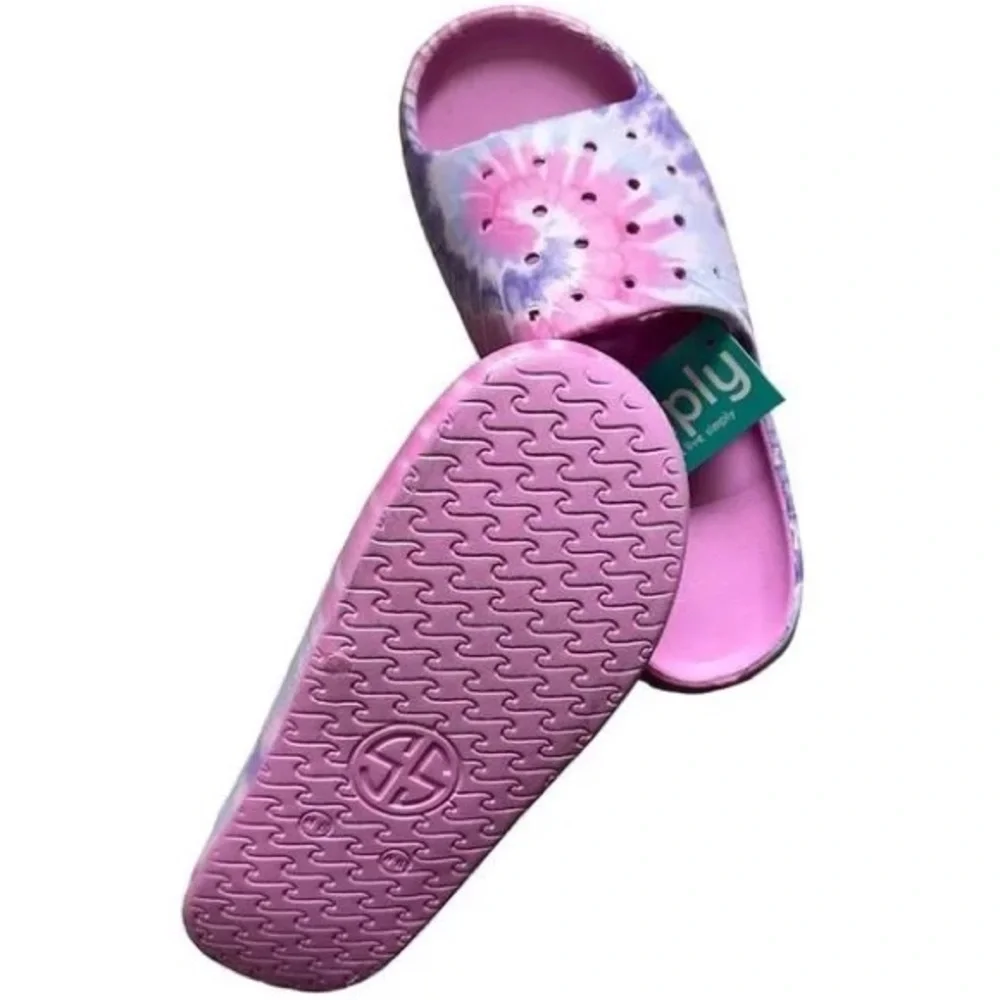 NWT Simply Southern swirl pink & purple tie dye slide shoes unisex